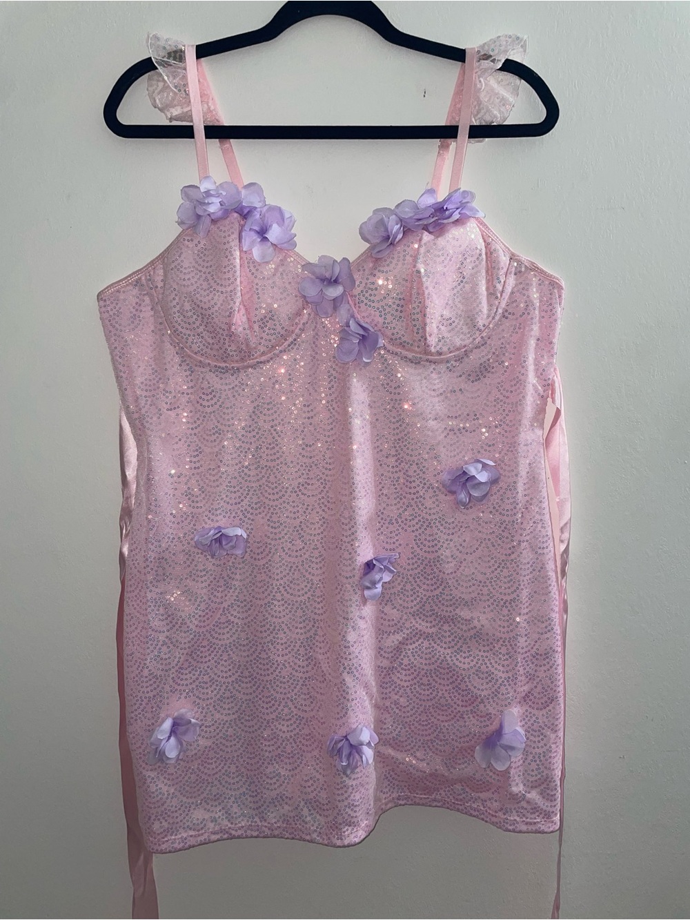 Dolls Kill Delicate Pink Floral Appliqué Mini Costume Dress Women’s Plus Size XL